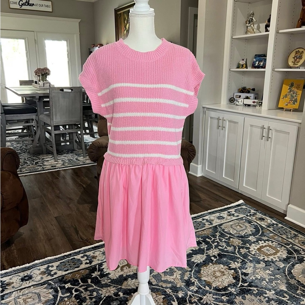 Entro Pink Striped Kids Dress